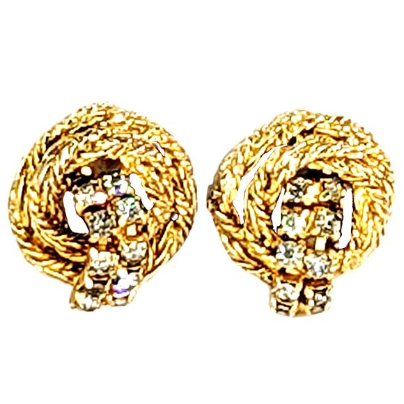 Vintage Signed VOLUPTE Goldtone Round Rhinestone Clip On Earrings - Picture 6 of 6